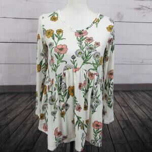 Agnes Dora Shirt Womens Small Ivory Coral Floral Swing Top Muse Floral Flowy NWT